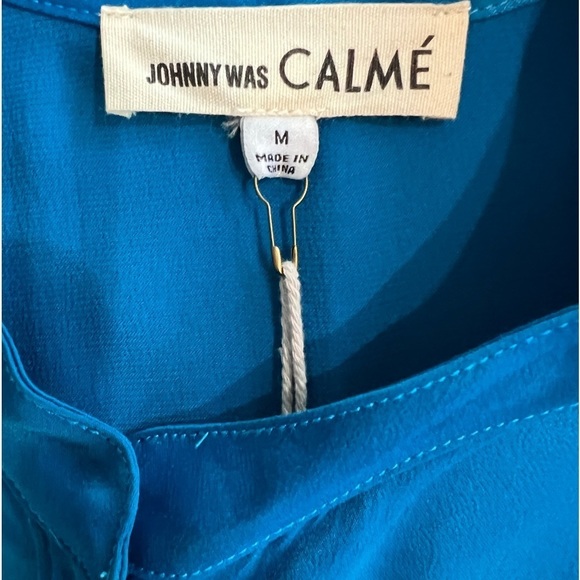Calme’ by Johnny Was NWT Tiered Mandarin Collar Dress in Peacock Blue, Size M - Picture 5 of 12